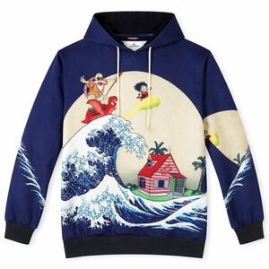 DBZ Kid Goku And Master Roshi Hoodie Mens Large Surfing To Kame House Zip Up